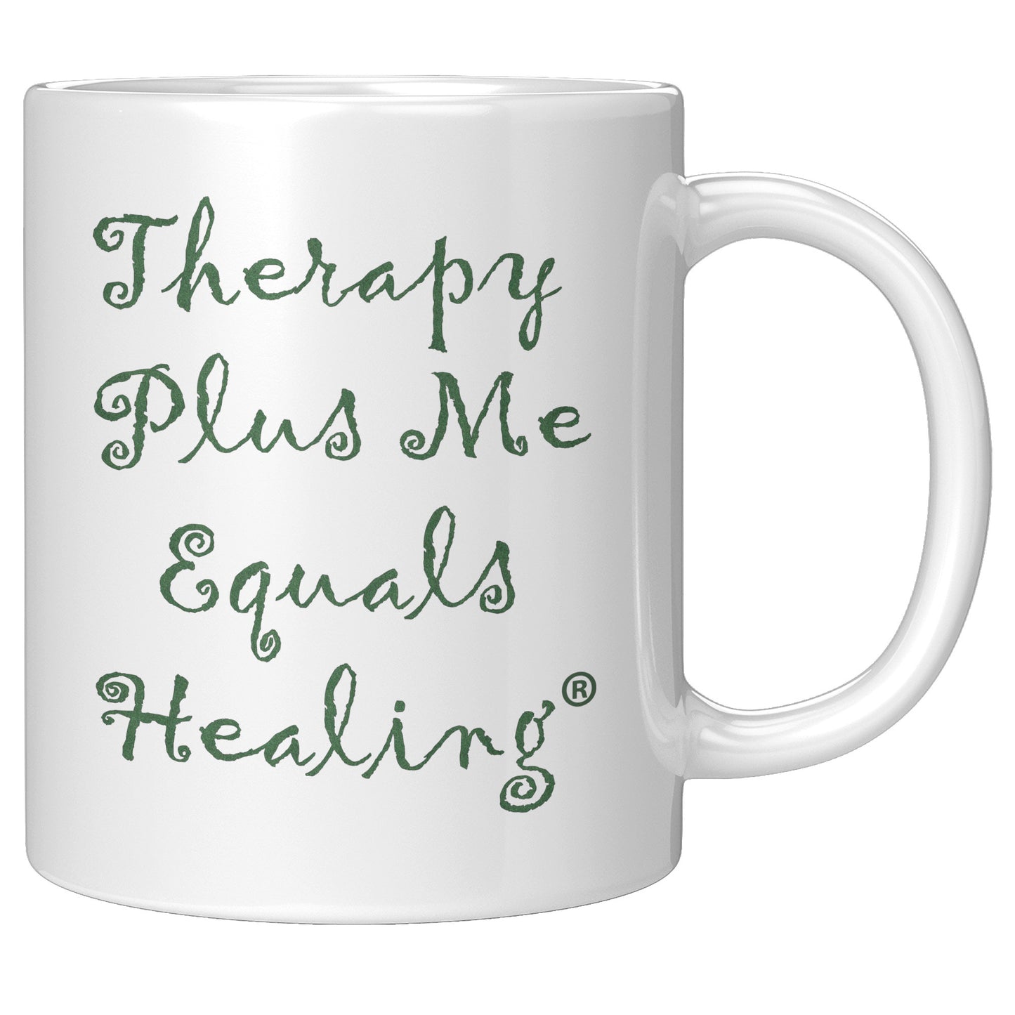 Therapy Plus Me Equals Healing (CURSIVE) Mug