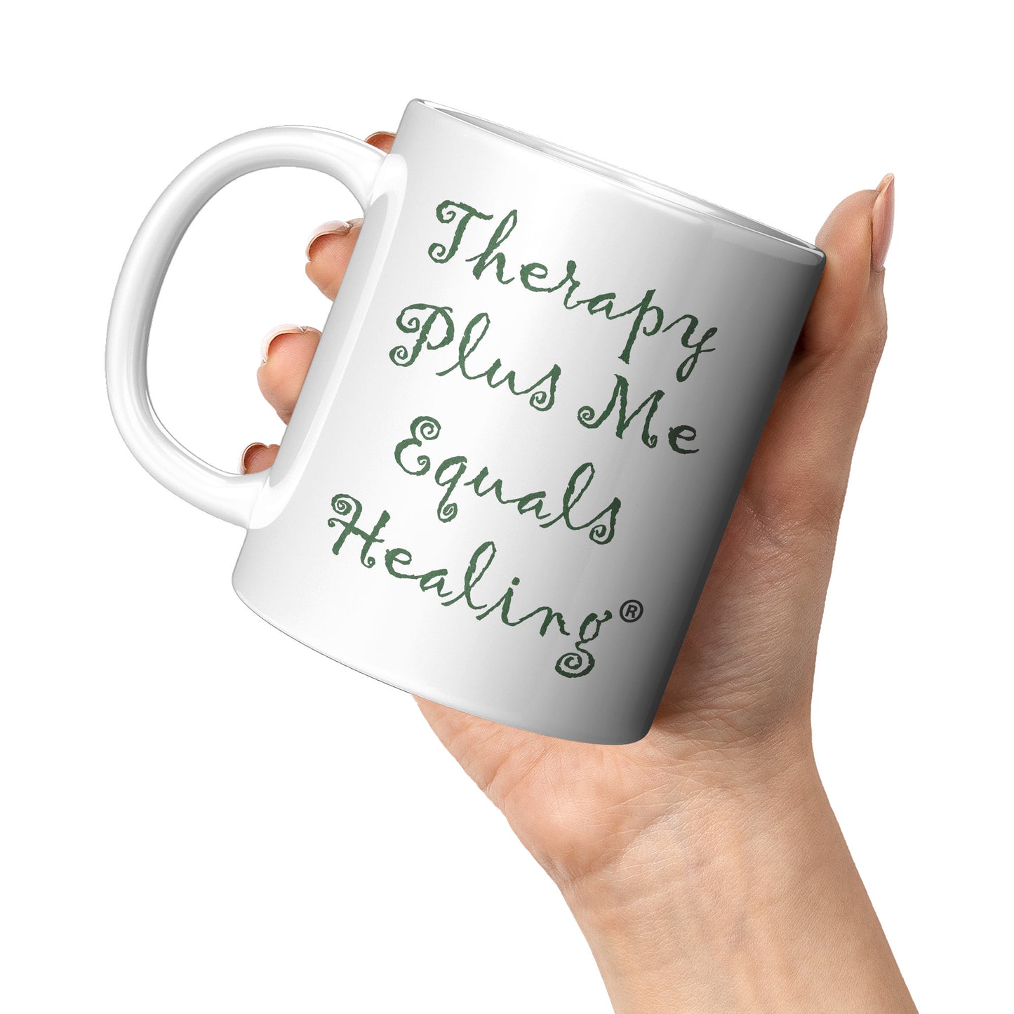 Therapy Plus Me Equals Healing (CURSIVE) Mug