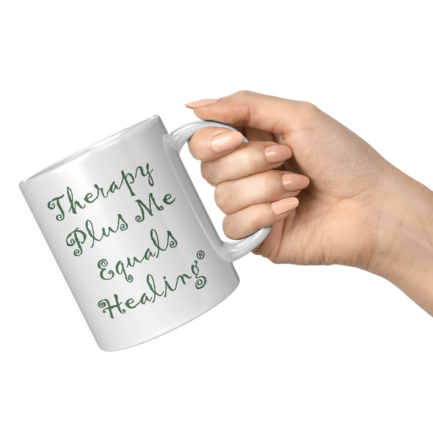 Therapy Plus Me Equals Healing (CURSIVE) Mug