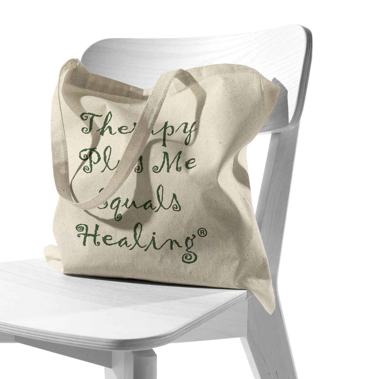 Therapy Plus Me Equals Healing CURSIVE tote bag