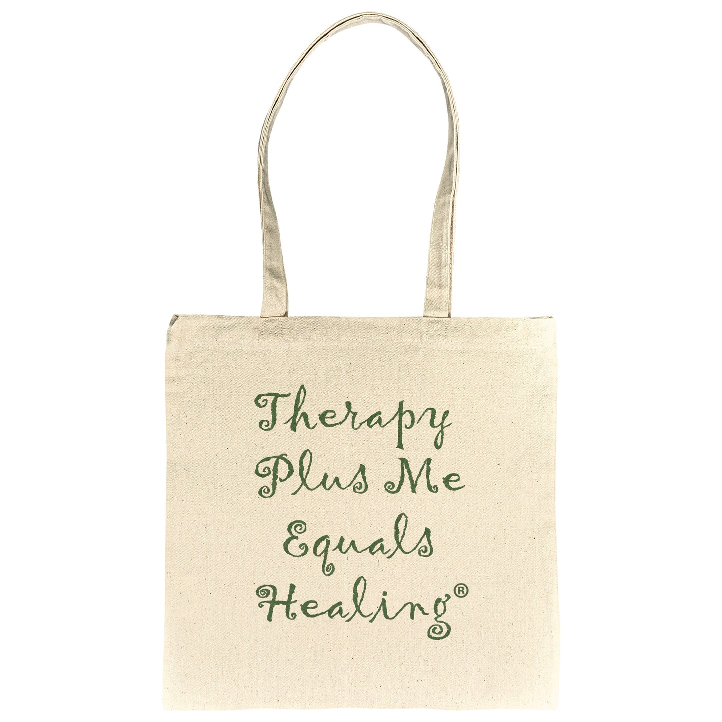 Therapy Plus Me Equals Healing CURSIVE tote bag