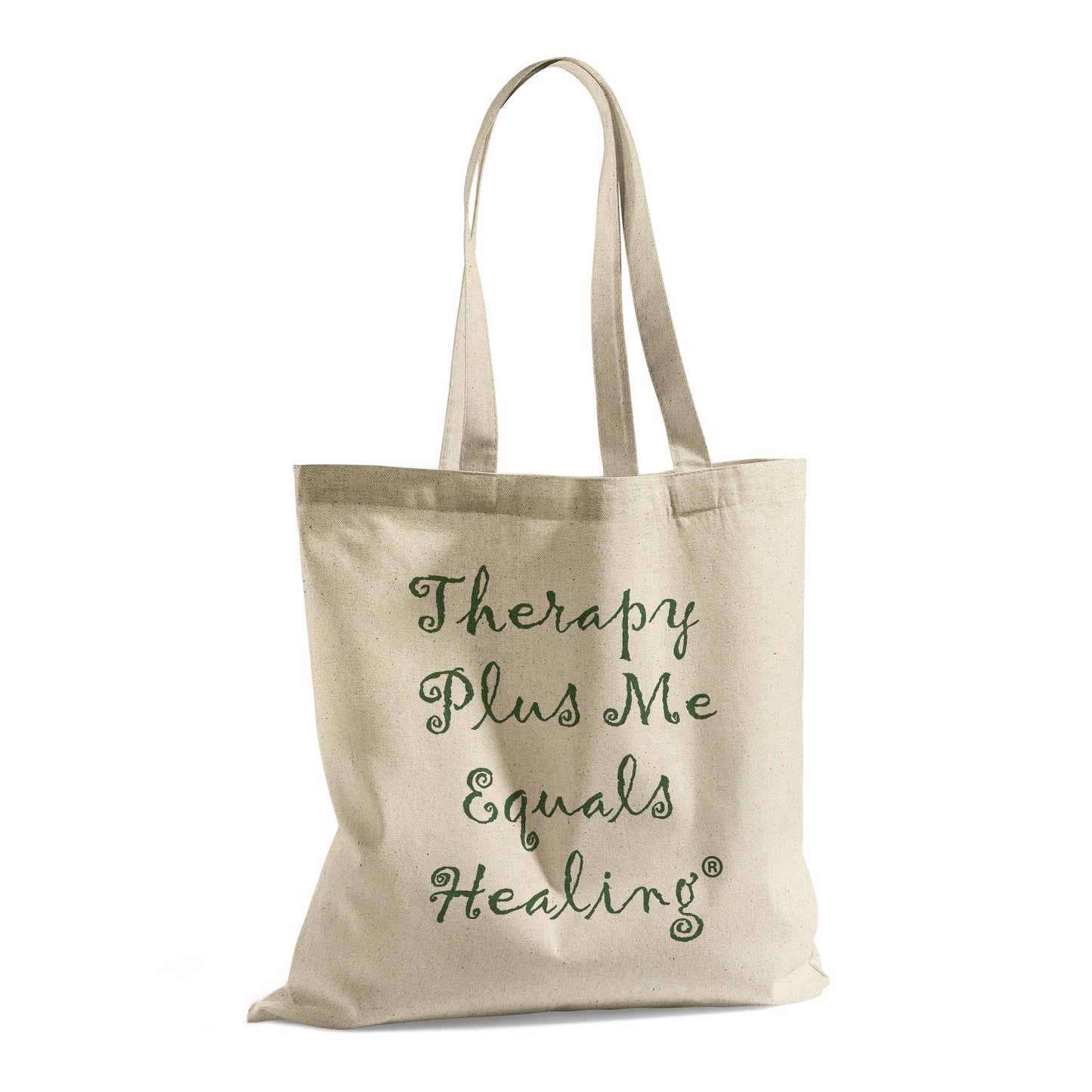 Therapy Plus Me Equals Healing CURSIVE tote bag
